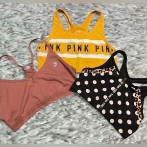 PINK Victoria's Secret Yellow, Mauve & Black Polka Dot Bralette Trio
